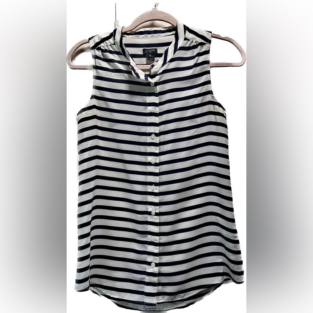 J. Crew Navy and white striped button down blouse size 00